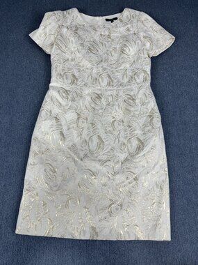 Alex Marie Womens White & Gold Floral Textured Short Sleeve Cocktail Dress 12